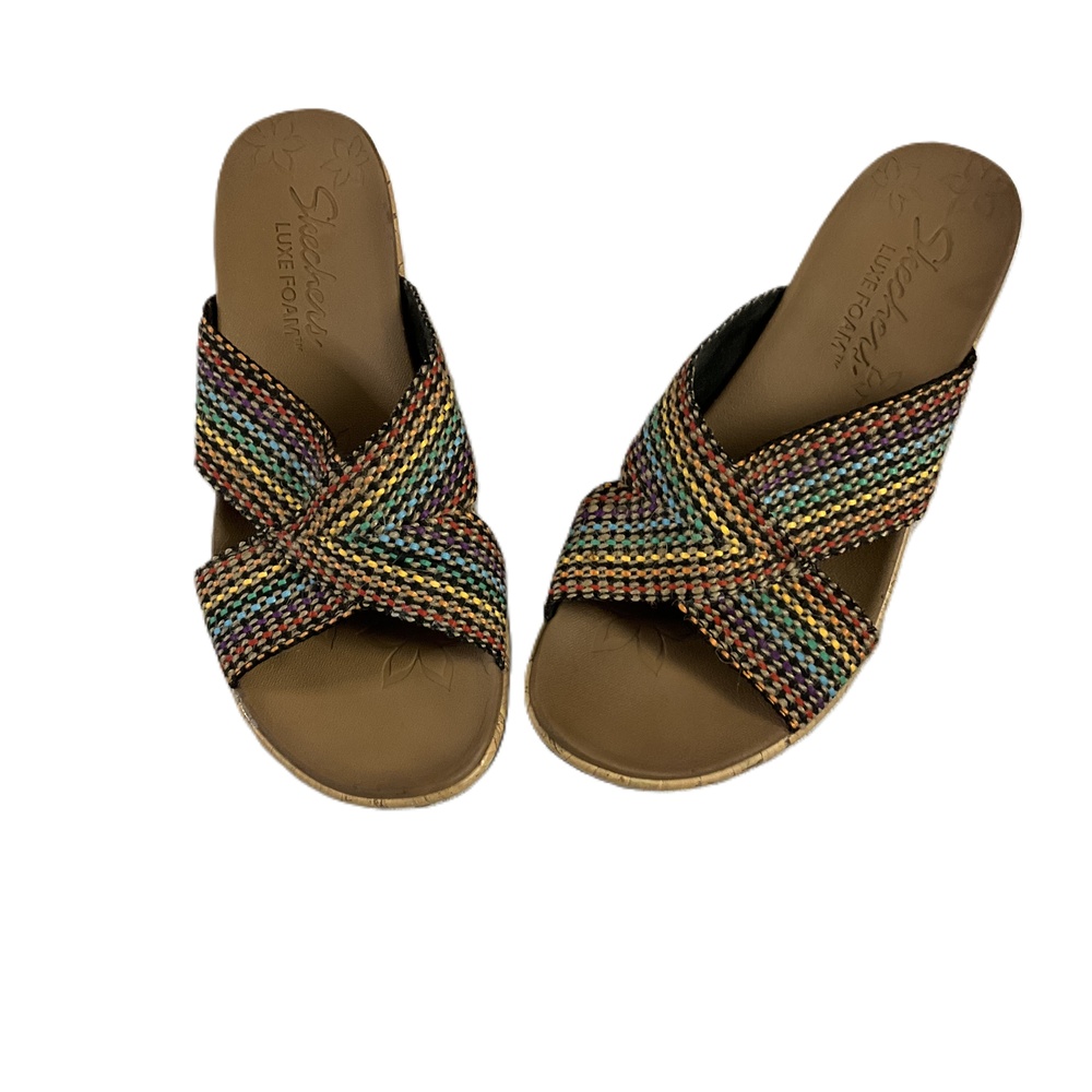 Skechers Wedge Sandals Womens‎ 8 Multi Color Woven Luxe Foam 38554 MLT